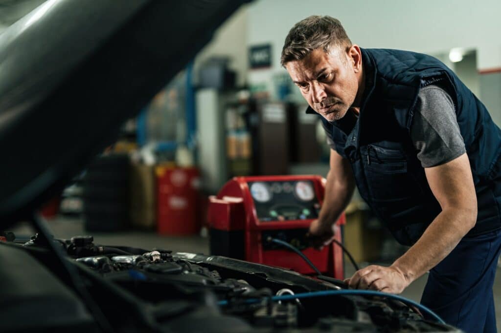 Air conditioning system service at auto repair shop!